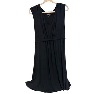 Liz Lange Maternity Black Sleeveless V-Neck Empire Waist Dress SZ L 40” Long